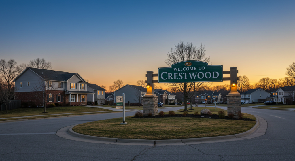 "Crestwood community in South County featuring well-maintained homes, tree-lined streets, and family-friendly neighborhoods."