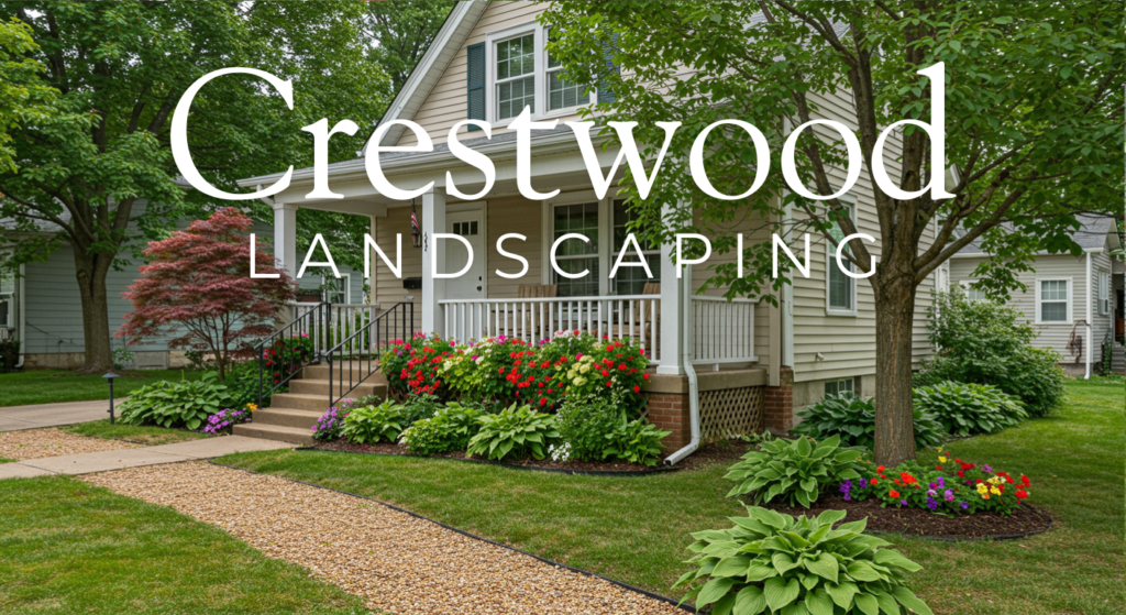 "Crestwood neighborhood scene featuring attractive homes with well-designed landscapes, colorful gardens, and inviting outdoor living spaces."